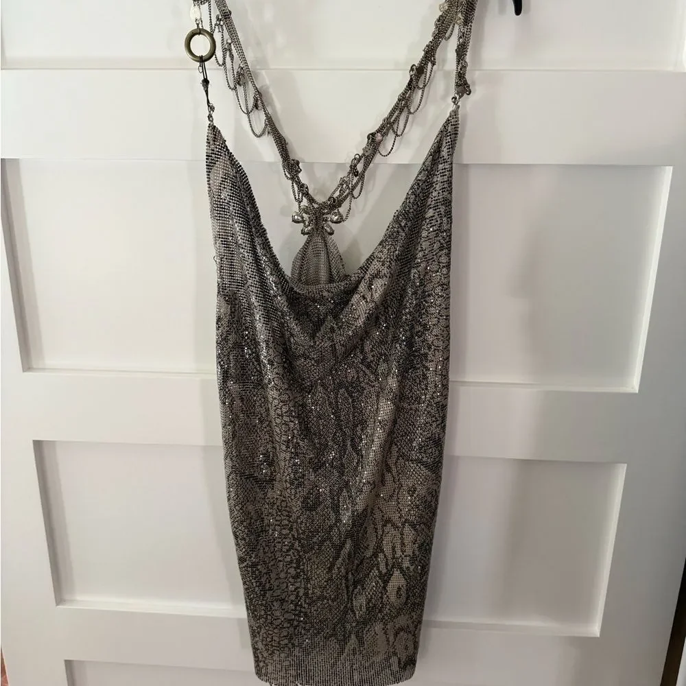 Metallic snakeskin Chainmail Dress perfect for cosplay snake print chain detail